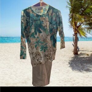 Alfred Dunner Tropical Leaf Print Pants